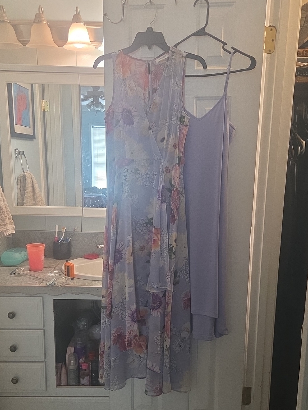 Calvin Klein Lavender Floral Midi Dress with Lilac Slip